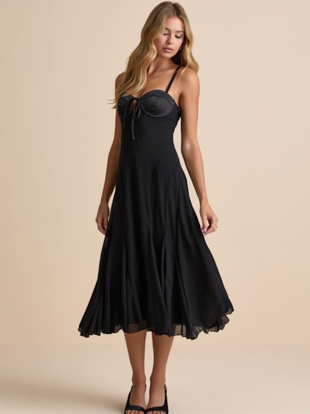 Lulus Enticing Invite Black Pleated Midi Dress - Size XS